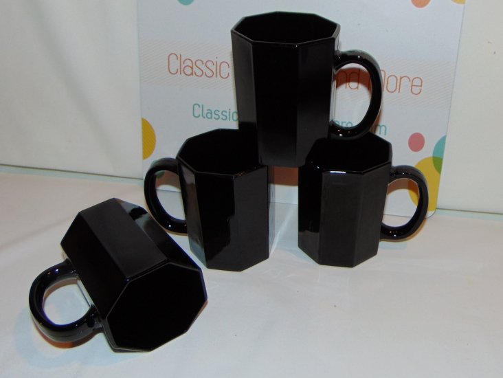 Vintage France Arcoroc Black Onyx Octime Coffee Mugs 4 PC Set - Click Image to Close